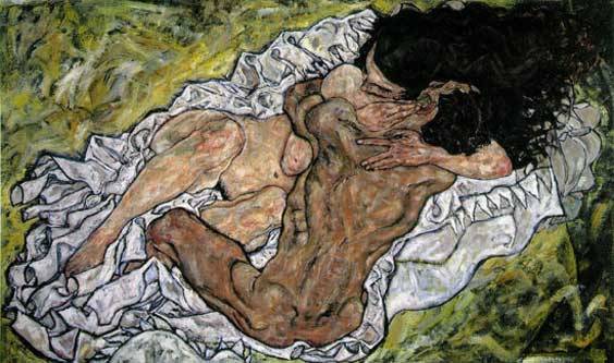 Egon Schiele, Umarmung liebespaar, peinture