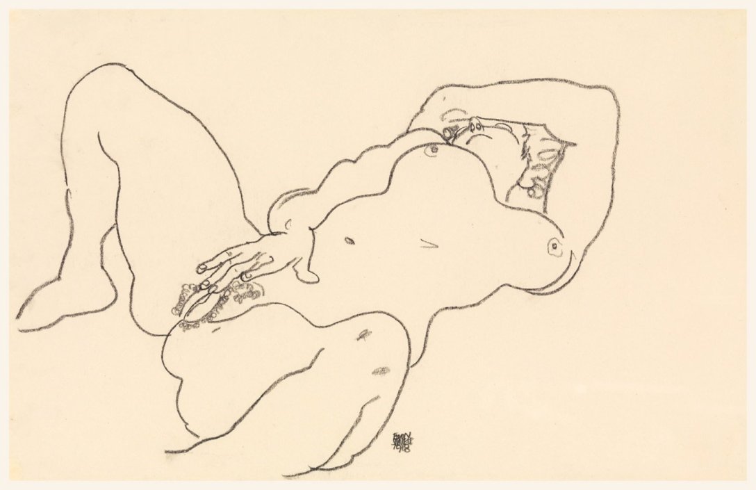 croquis nu couché de Egon Schiele, 1918